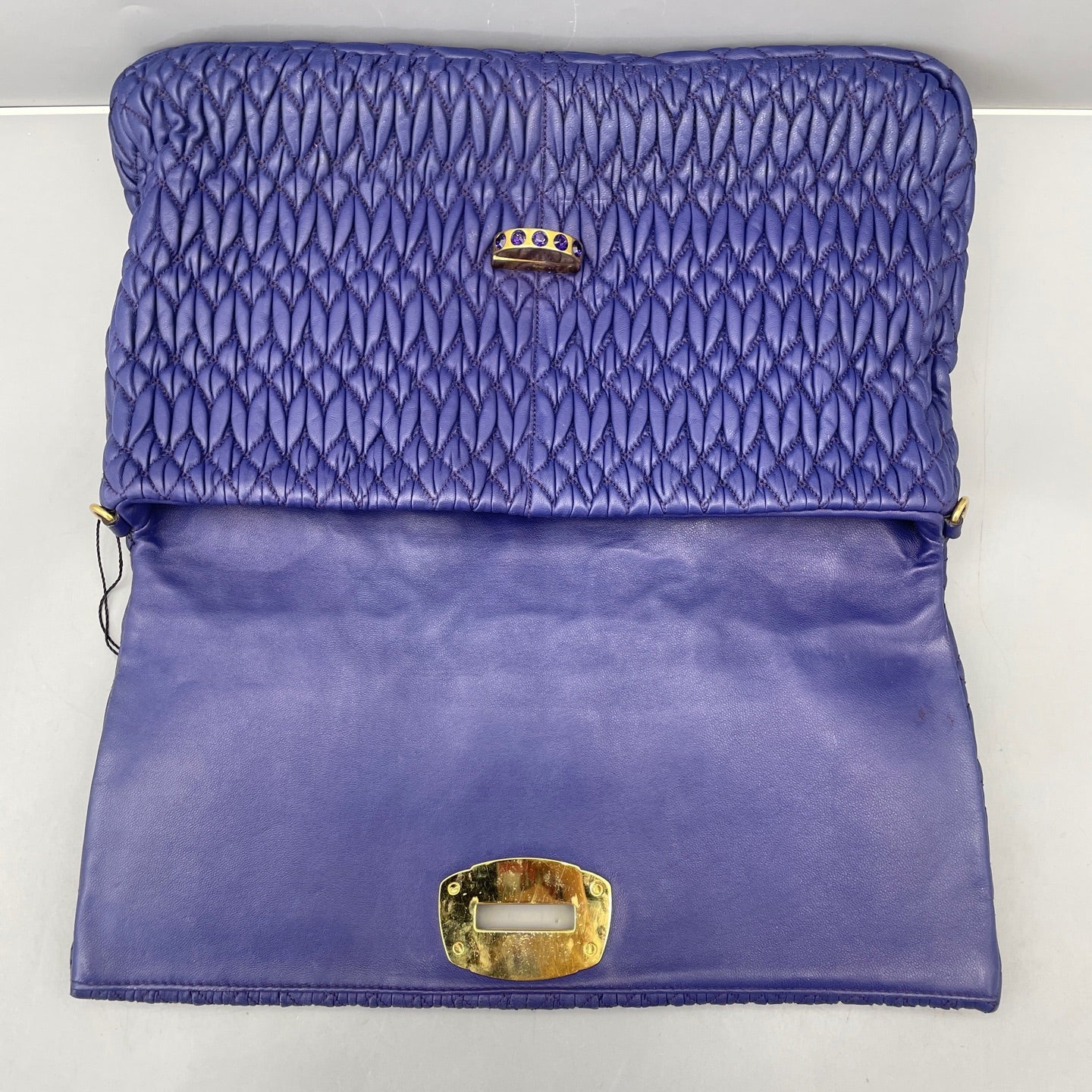Miu Miu - Matelassé Gemstone Chain Bag - Leather - Blue - (Medium)
