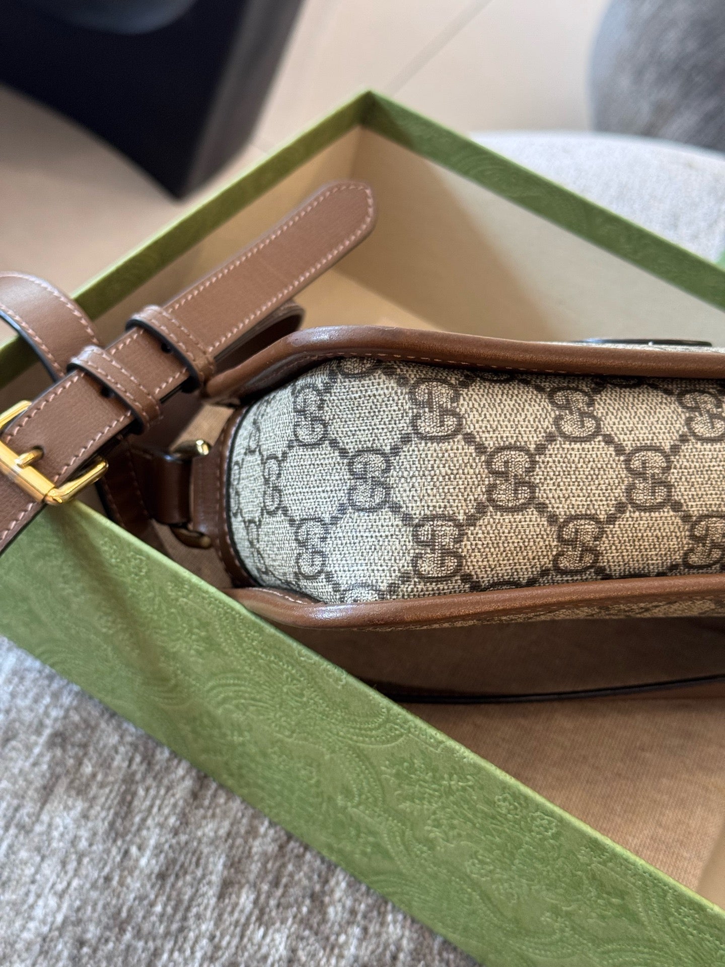 Gucci - Vintage Interlocking G Box Bag - GG Supreme canvas with leather trim - Beige - (mini)