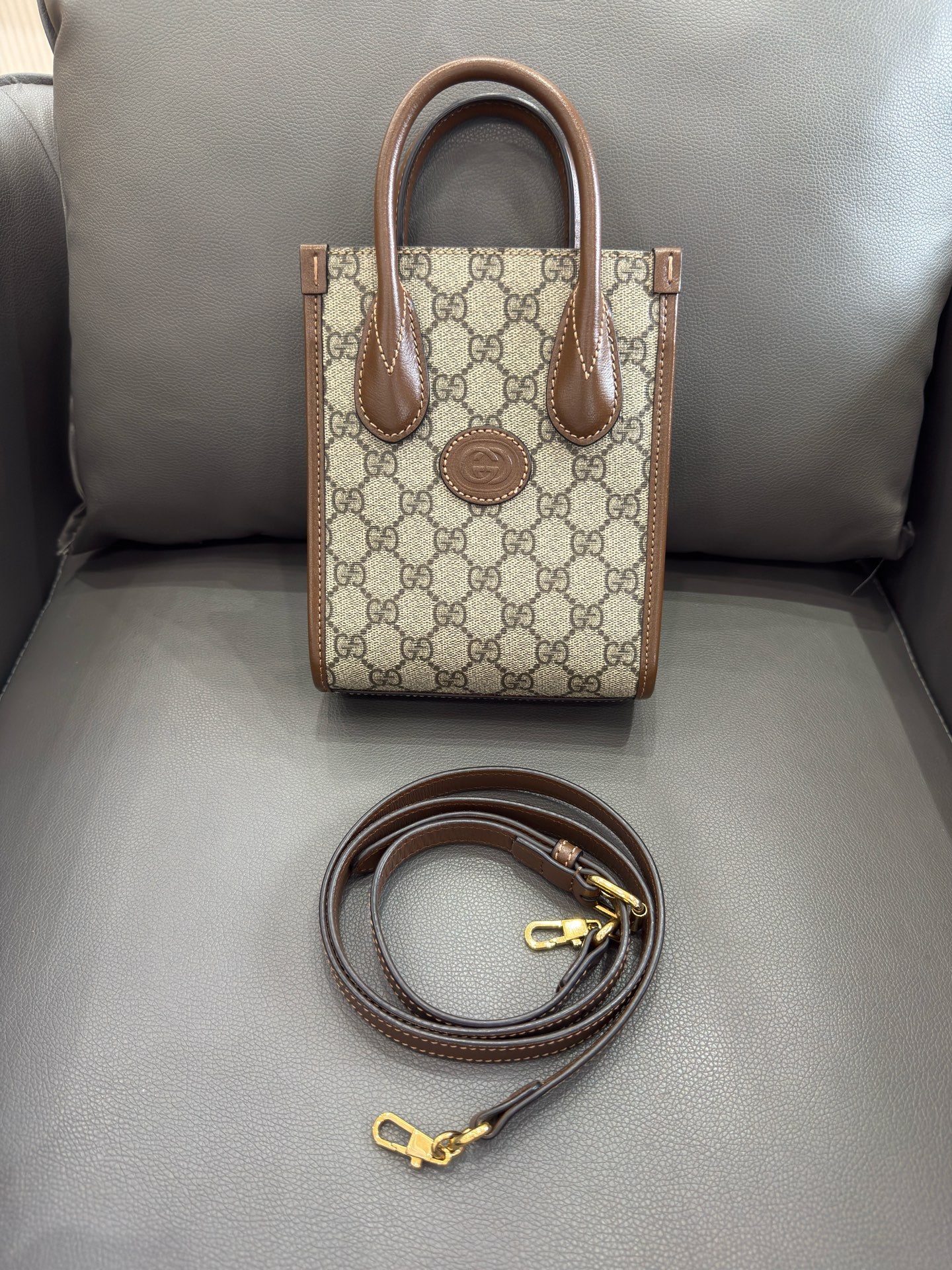 Gucci - Ophidia Mini Tote - GG Supreme canvas with leather trim - Beige and Brown - (mini)