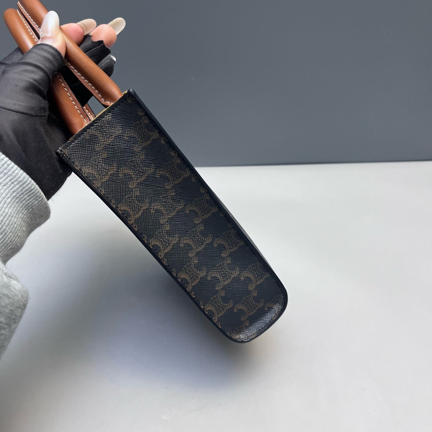 Celine - Triomphe Monogram Mini Vertical Cabas - Triomphe coated canvas with leather trim - Dark Brown - (Mini)