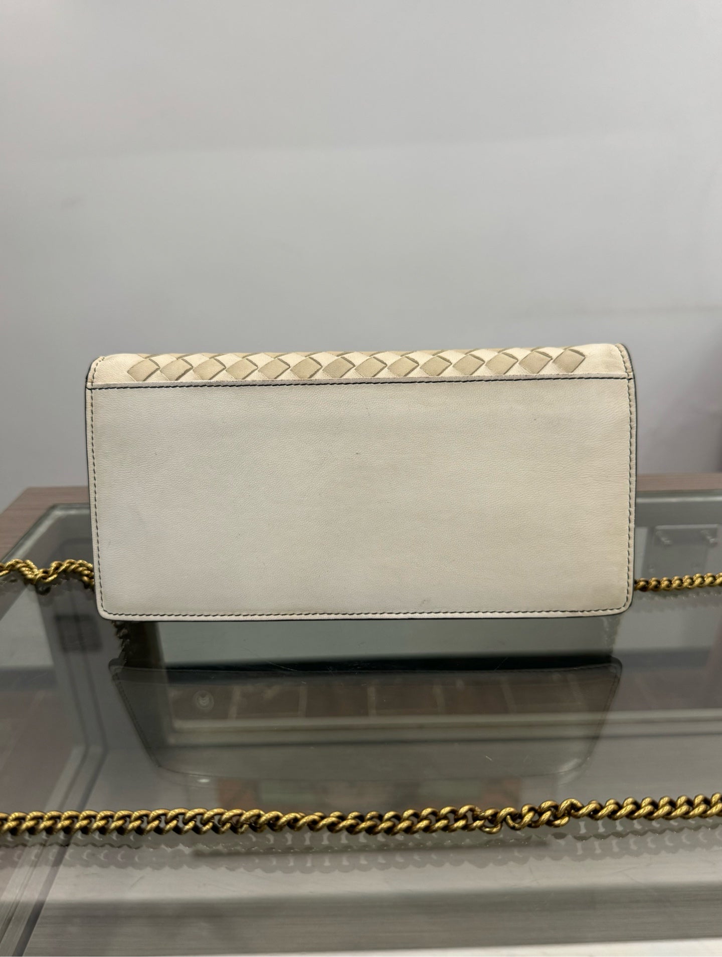 Bottega Veneta - Intrecciato Mirror Studs Wallet on Chain - Leather - White - (mini)