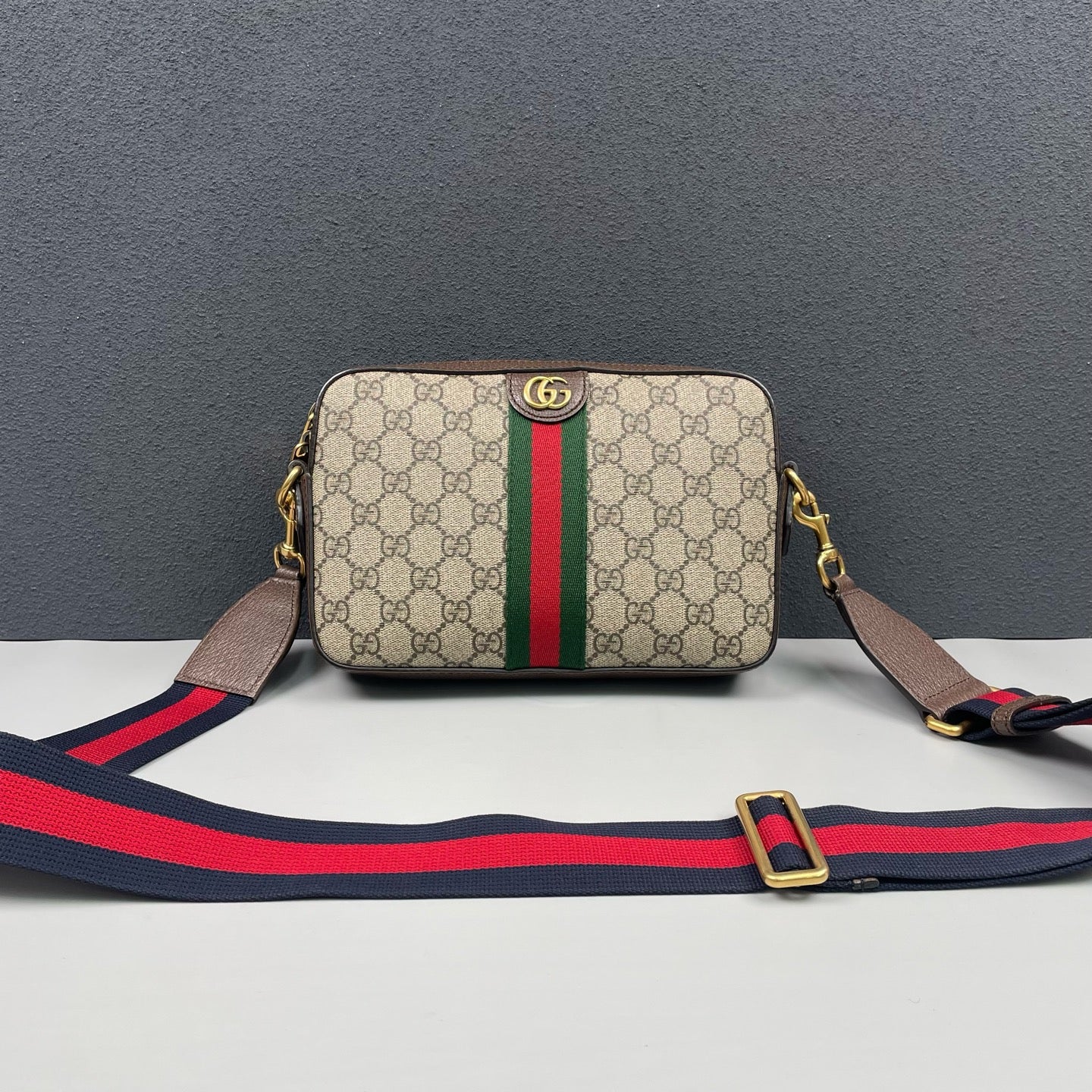 Gucci - Ophidia Small Crossbody Bag - GG Supreme canvas with textured leather trim - Beige, Brown, Green, Red - (Small)
