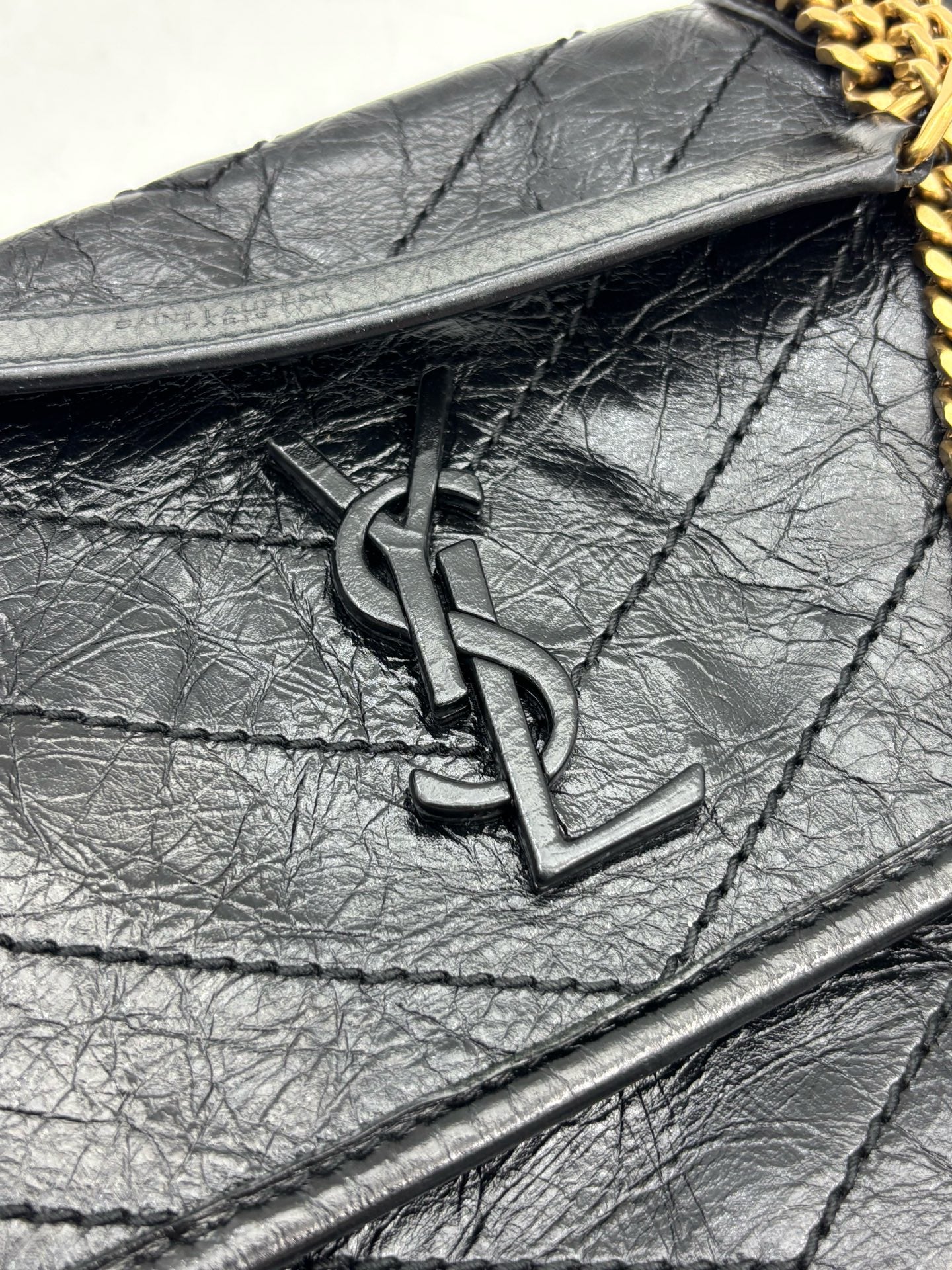 Saint Laurent - Niki - Wrinkled oil-waxed cowhide leather - Black - (mini)