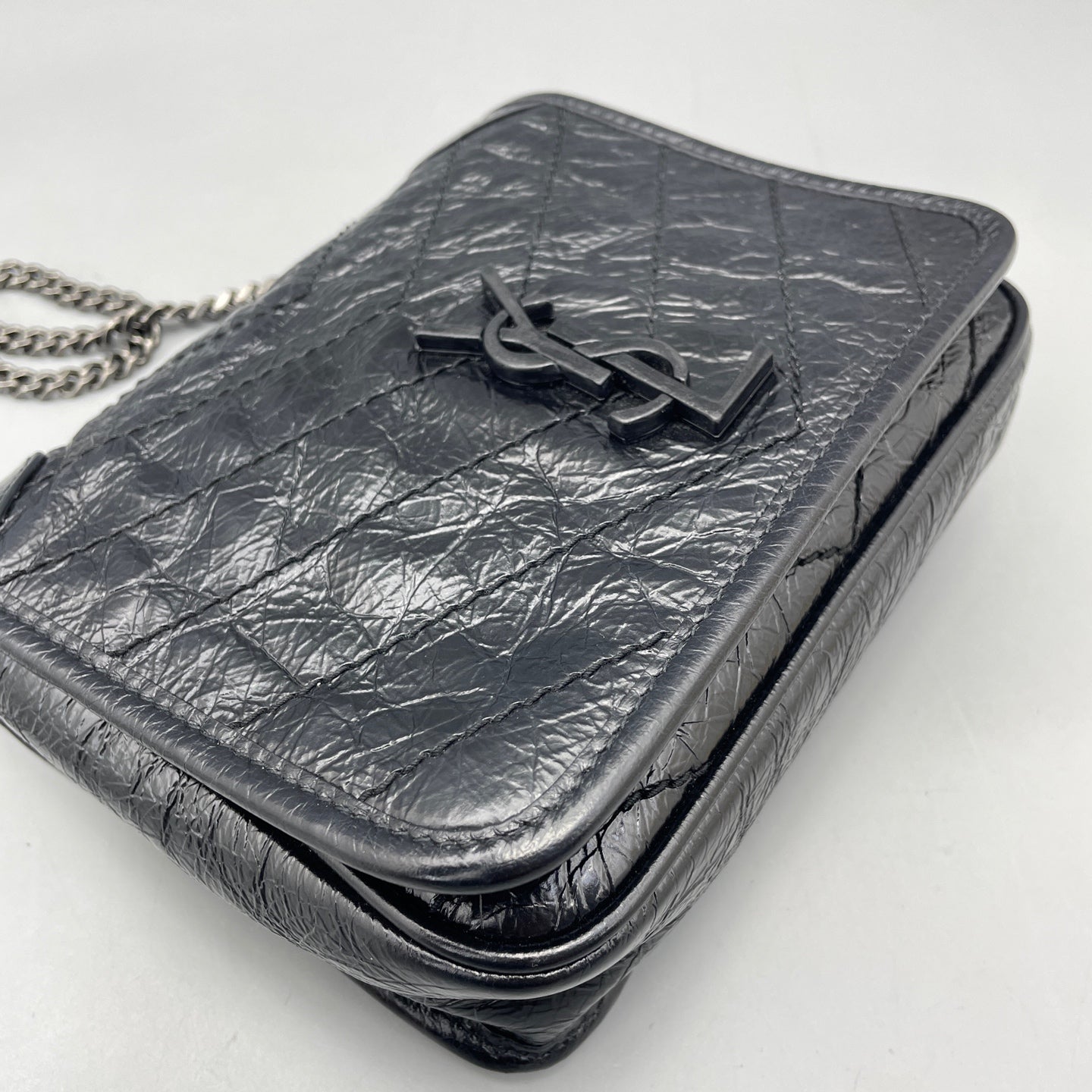 Saint Laurent - Niki Mini Chain Bag - Distressed calfskin leather - Black - (mini)