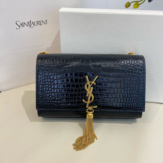 Saint Laurent - Kate Tassel Chain Bag - Cowhide leather with crocodile embossing - Black - (Medium)