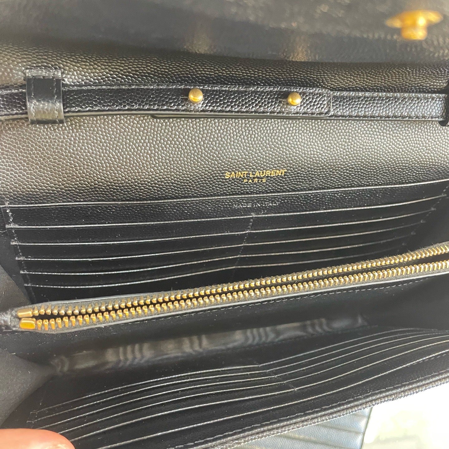 Saint Laurent - Kate Envelope Chain Wallet - Grained leather - Black with Gold-Tone Hardware - (Small)