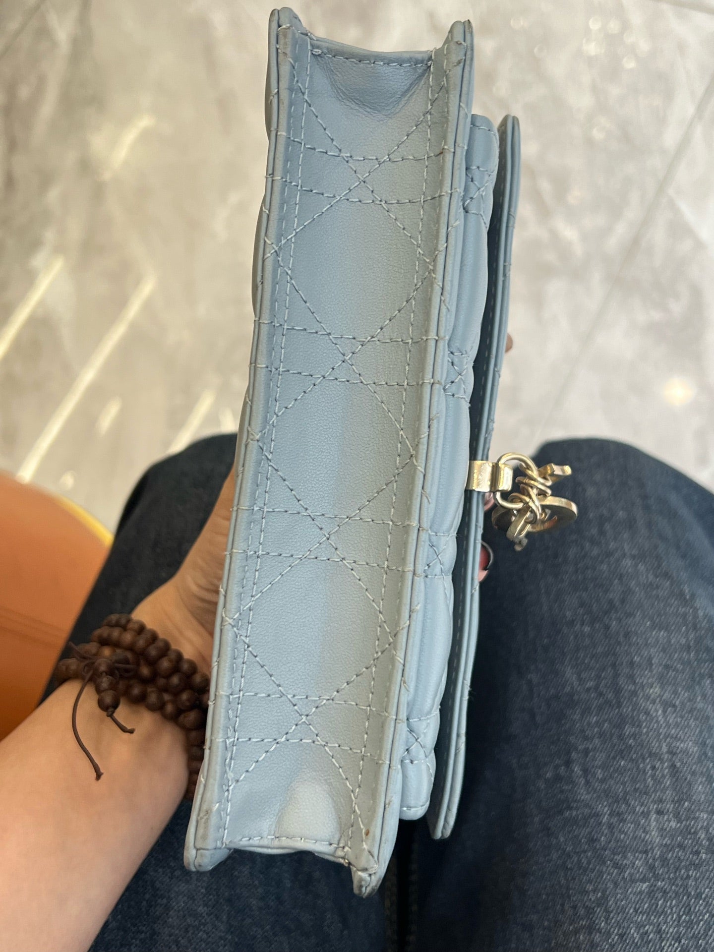 Dior - Daily Miss Lady WOC Pearl Chain Bag - Leather - Blue - (mini)