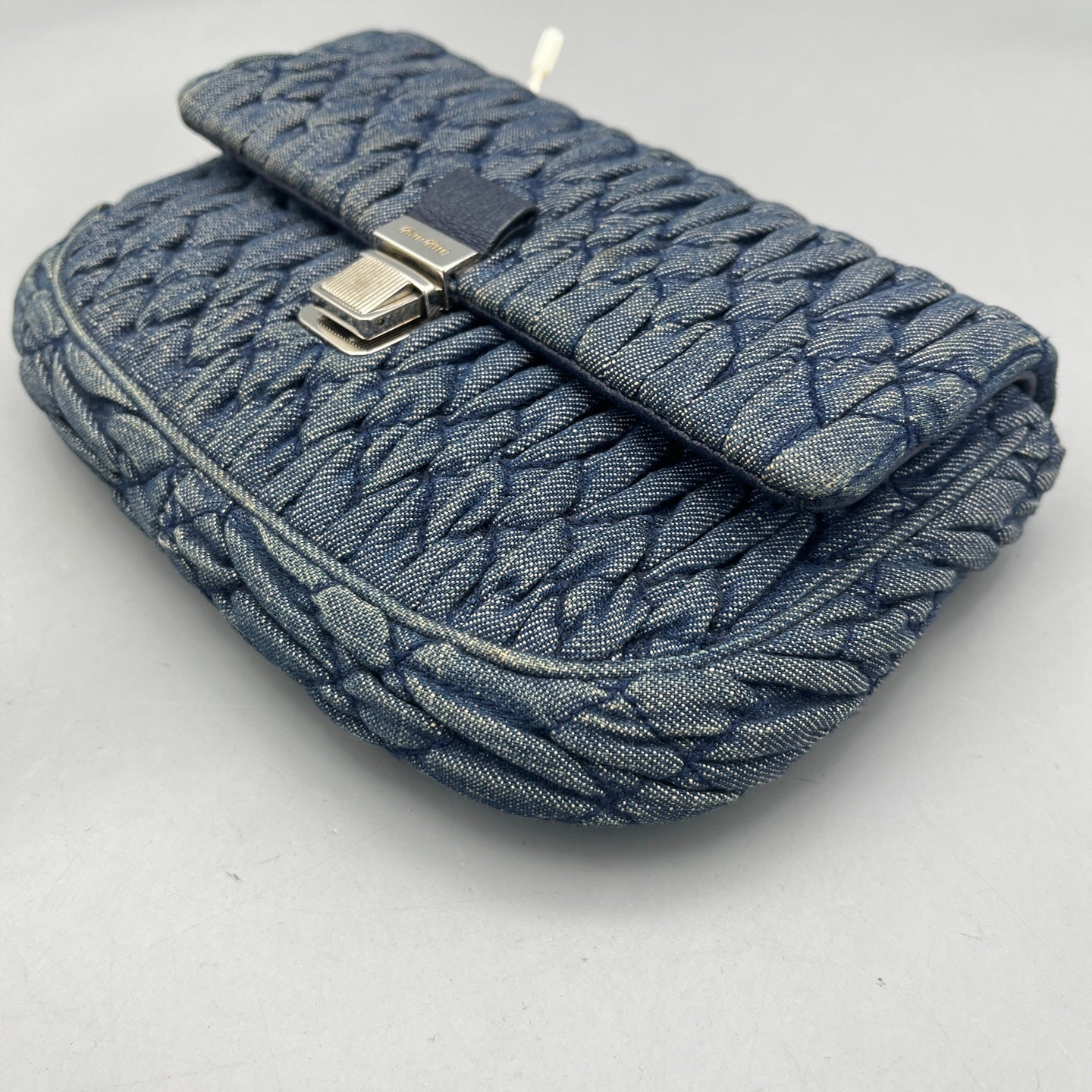 Miu Miu - Matelassé Denim Gemstone Chain Flap Bag - Denim - Blue - (mini)