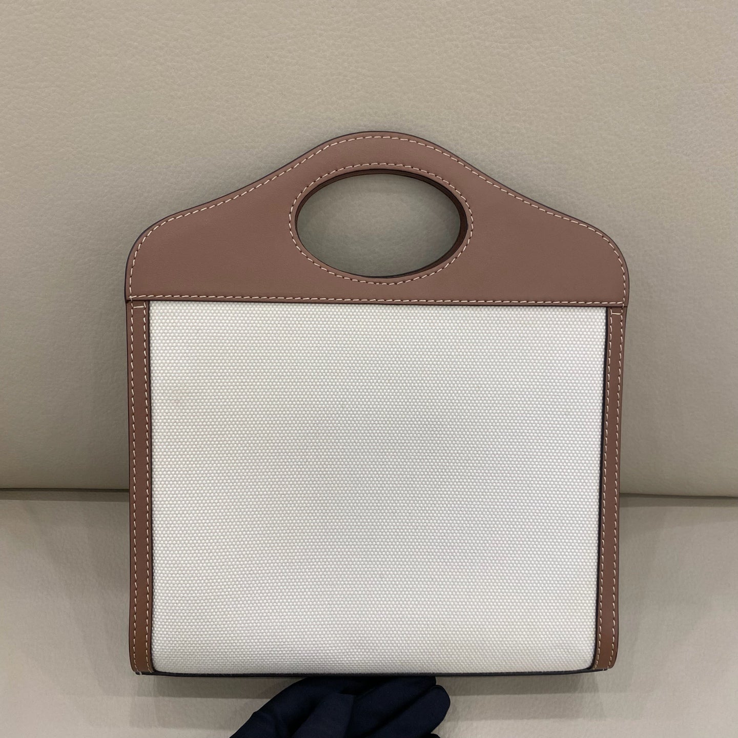 Burberry - Mini Pocket Bag - Canvas and leather - White with Brown leather accents - (small)