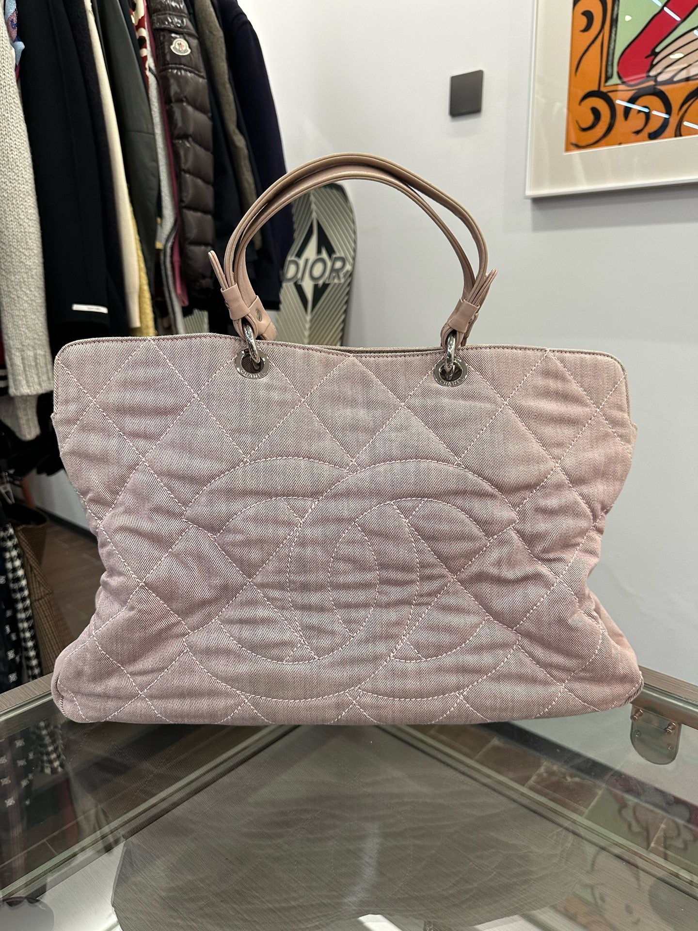 Chanel - Quilted CC Beach Tote - Cloth - Pink - (Large)