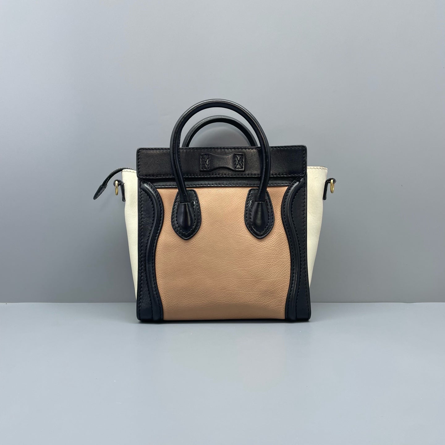 Celine - Luggage Nano - Grained calfskin and smooth leather - Black, Peach, and Cream - (mini)