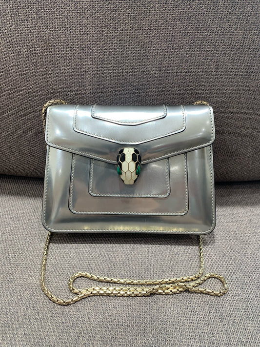 Bvlgari - Serpenti Forever Flap Bag - Patent leather - Silver - (Mini)
