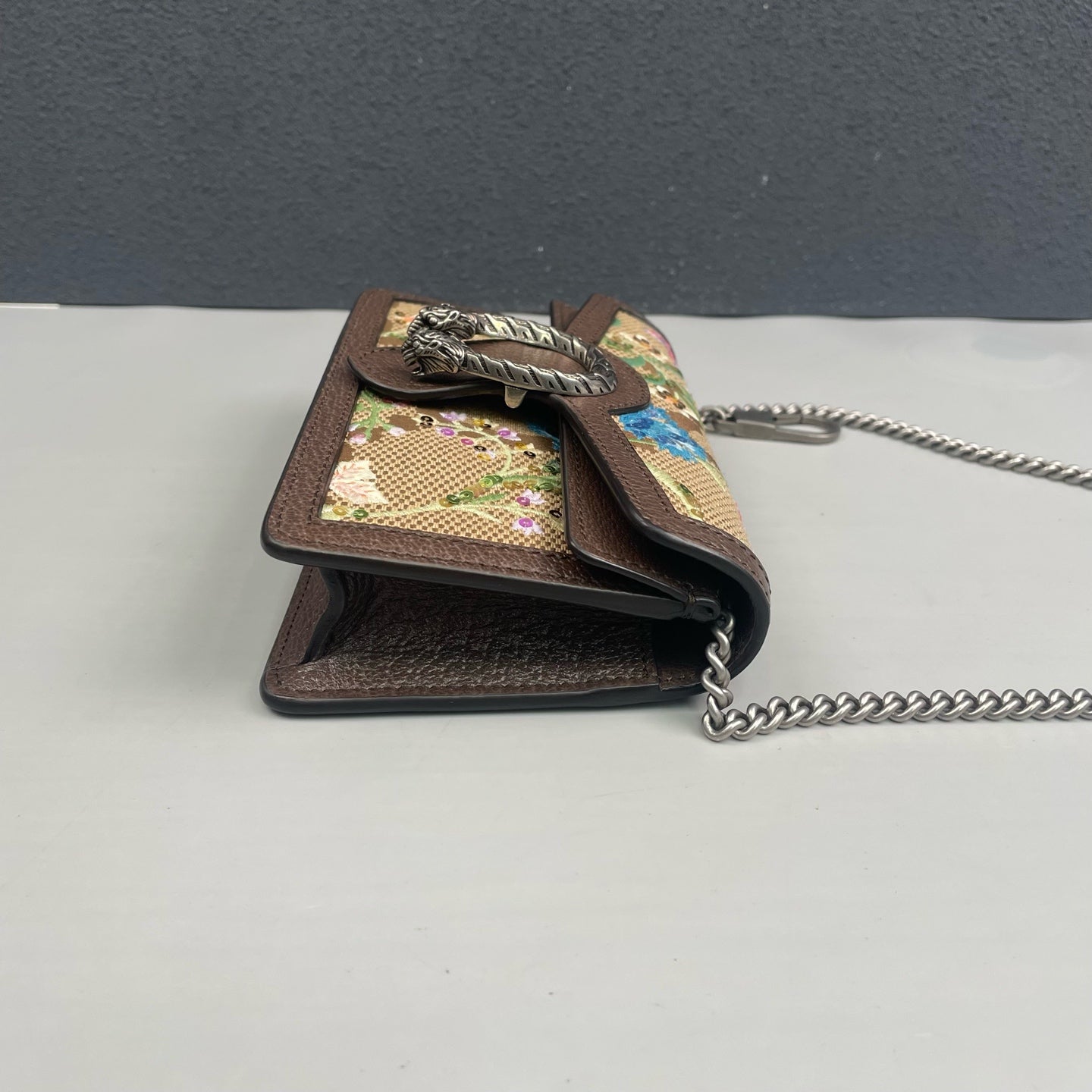 Gucci - Dionysus Mini Chain Bag - GG Supreme canvas with leather trim, sequin and embroidery embellishments - Brown - (mini)