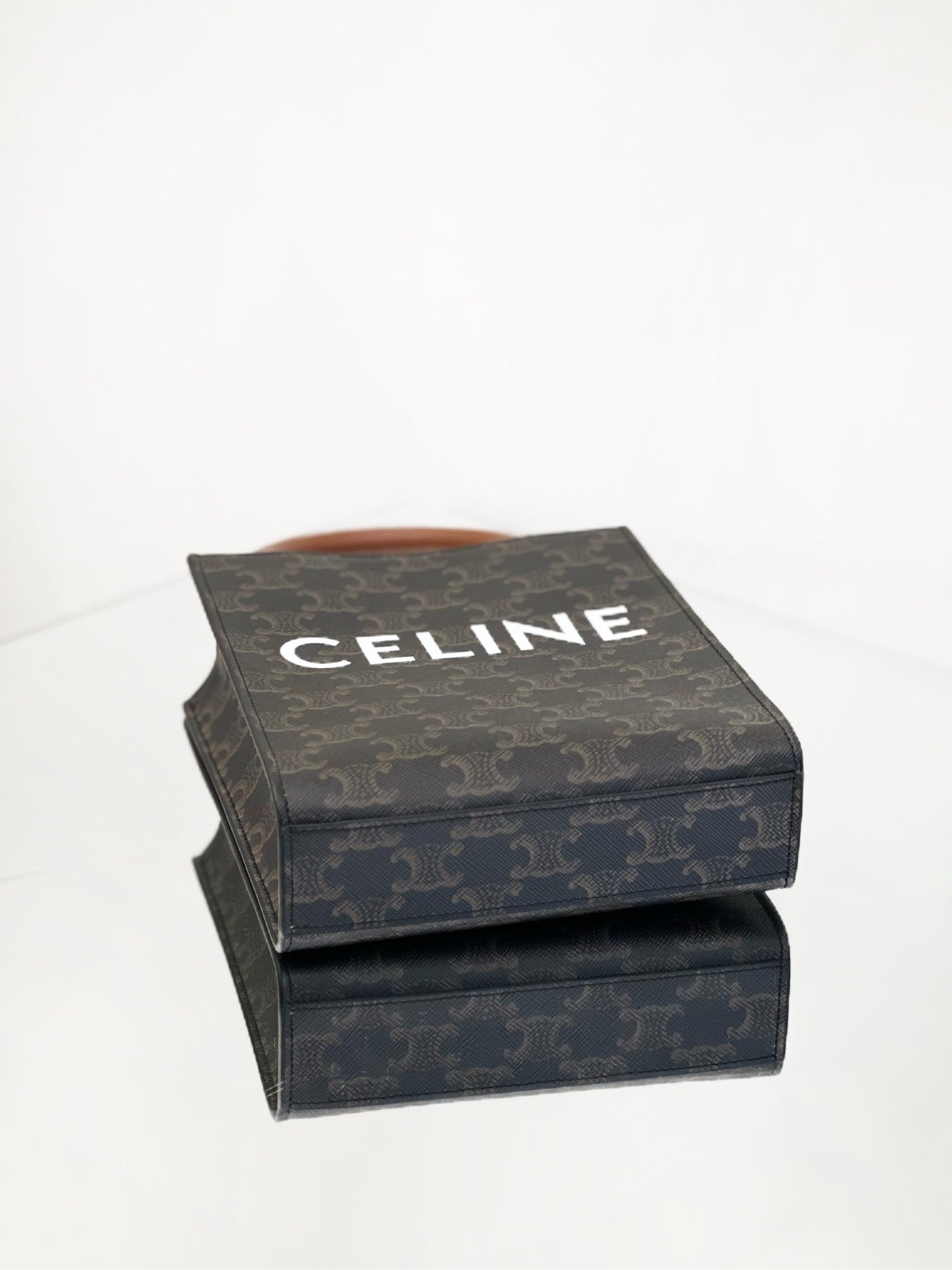 Celine - Cabas Vertical Mini - Triomphe coated canvas and calfskin leather - Brown - (mini)