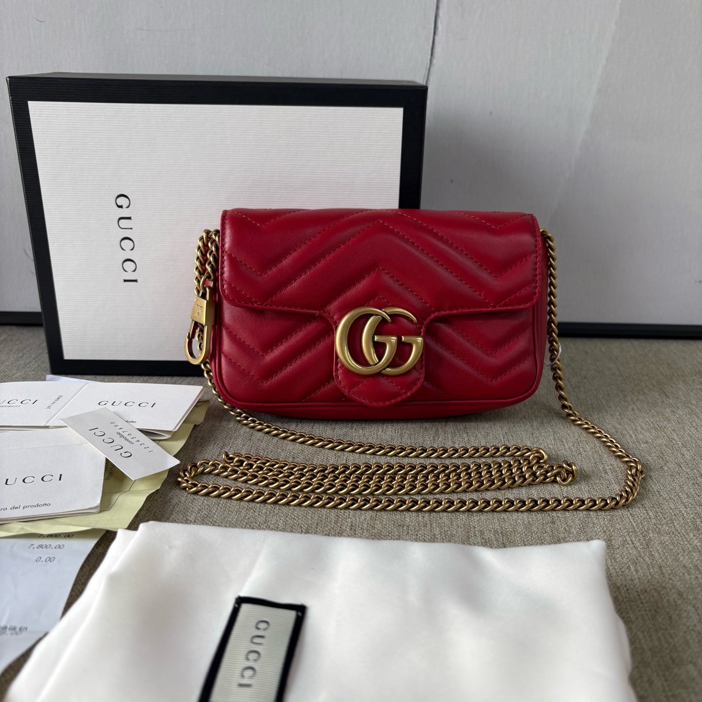 Gucci - GG Marmont Matelassé Mini Chain Bag - Cowhide leather - Red - (mini)