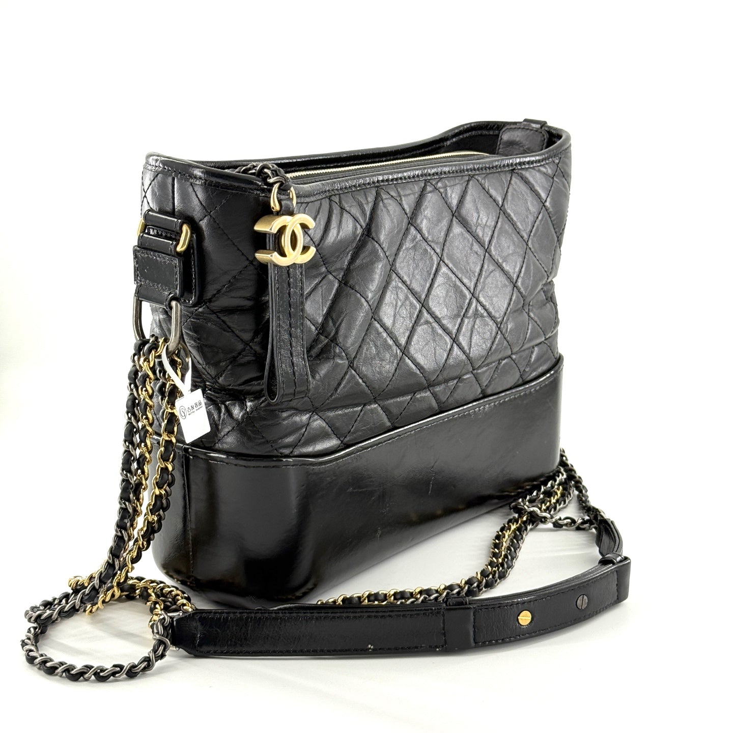 Chanel - Gabrielle Hobo Bag - Aged calfskin leather and smooth calfskin leather - Black - (Medium)