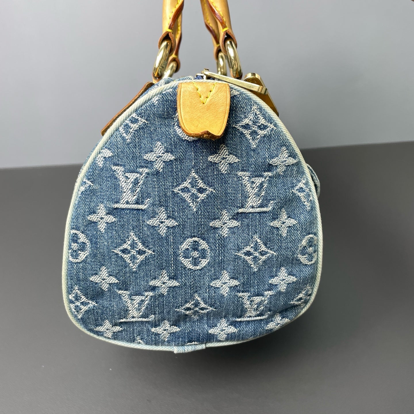 Louis Vuitton - Monogram Denim Boston Bag - Denim and Vachetta Leather - Blue - (medium)