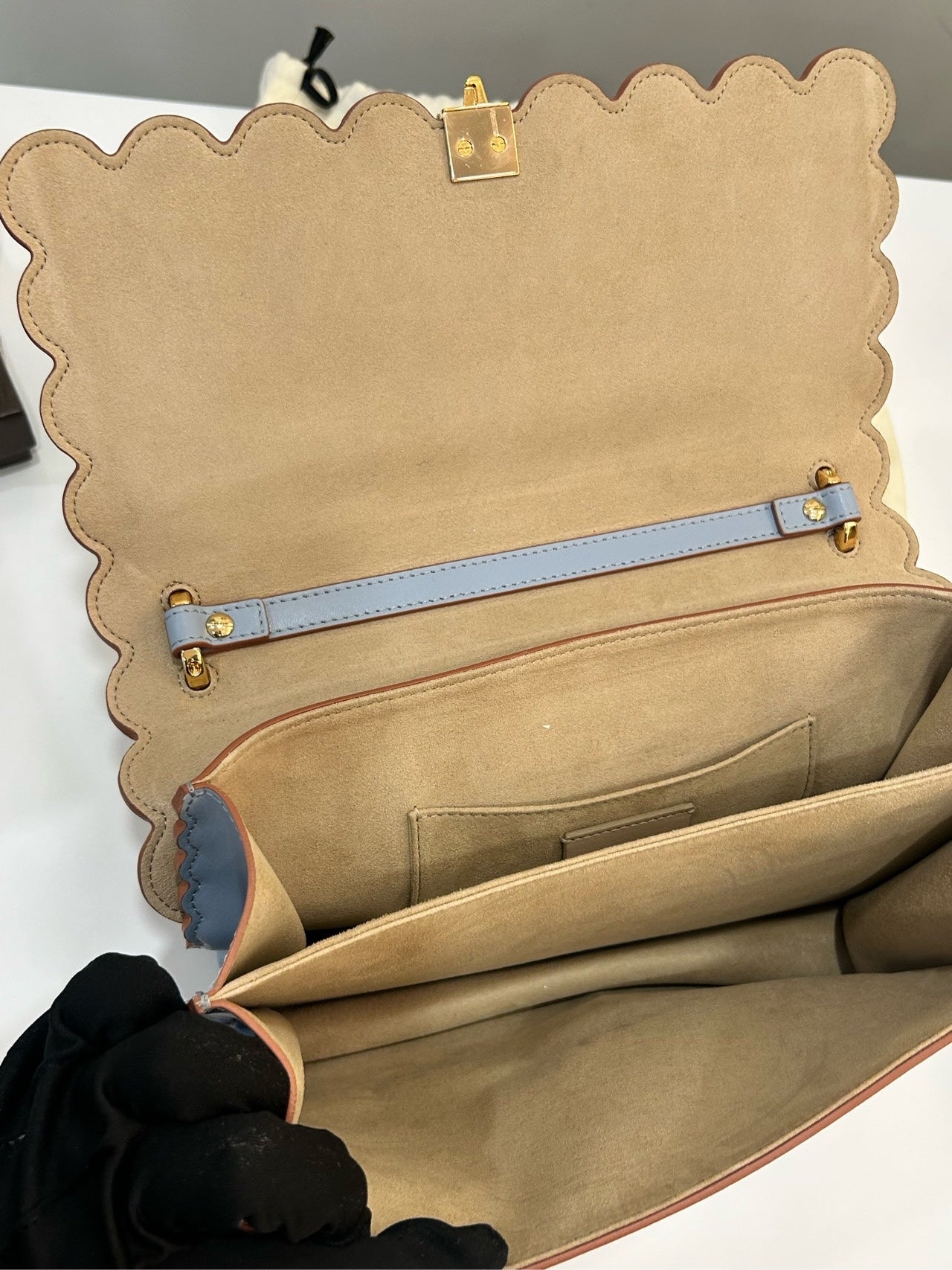 Fendi - Kan I F Scalloped Flap Bag - Leather - Blue - (medium)