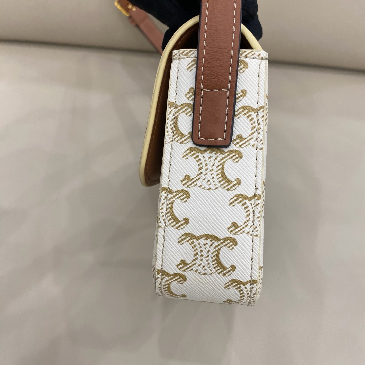 Celine - Triomphe Shoulder Bag - Coated canvas with calfskin leather trim - White - (small)