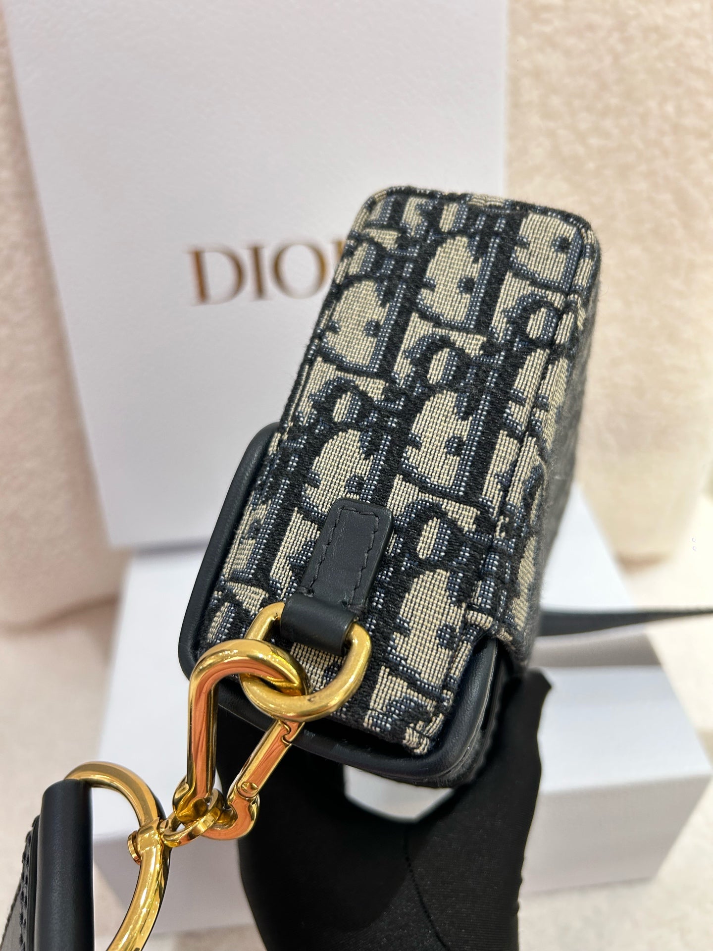 Dior - Montaigne Box Bag - Dior Oblique jacquard canvas with calfskin leather trim - Navy and Beige with Gold-Tone Hardware - (mini)