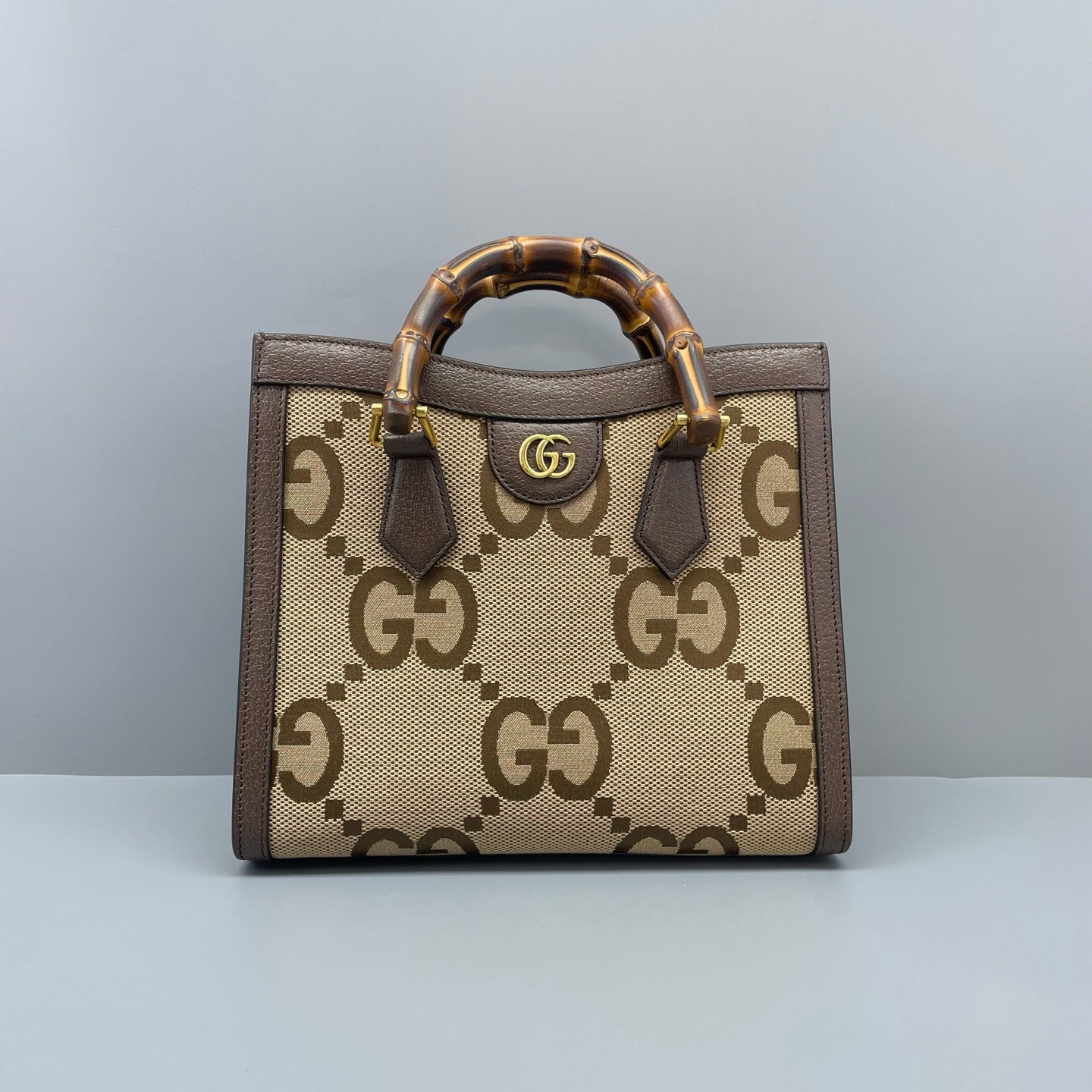 Gucci - Diana Bamboo Tote - GG Supreme canvas with dark brown leather trim and natural bamboo handles - Brown - (mini)