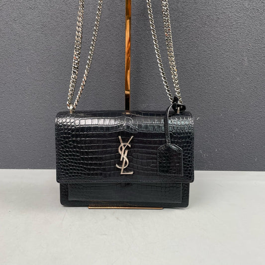 Saint Laurent - Sunset Medium Chain Bag - Embossed leather - Black - (Medium)