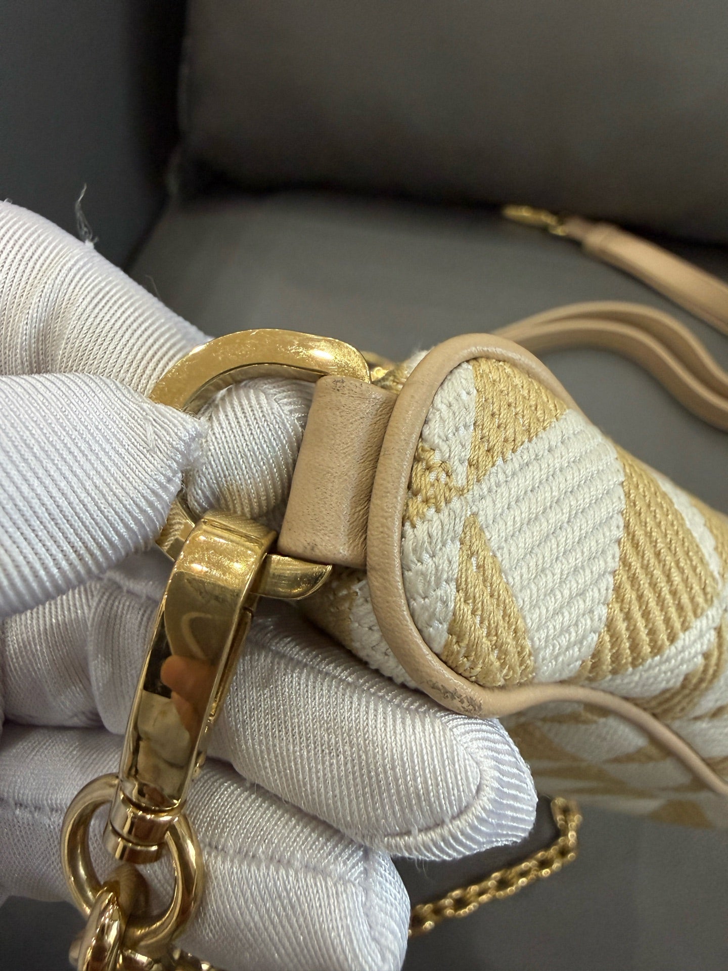 Prada - Triangle Bag - Cloth and Leather - Beige - (mini)