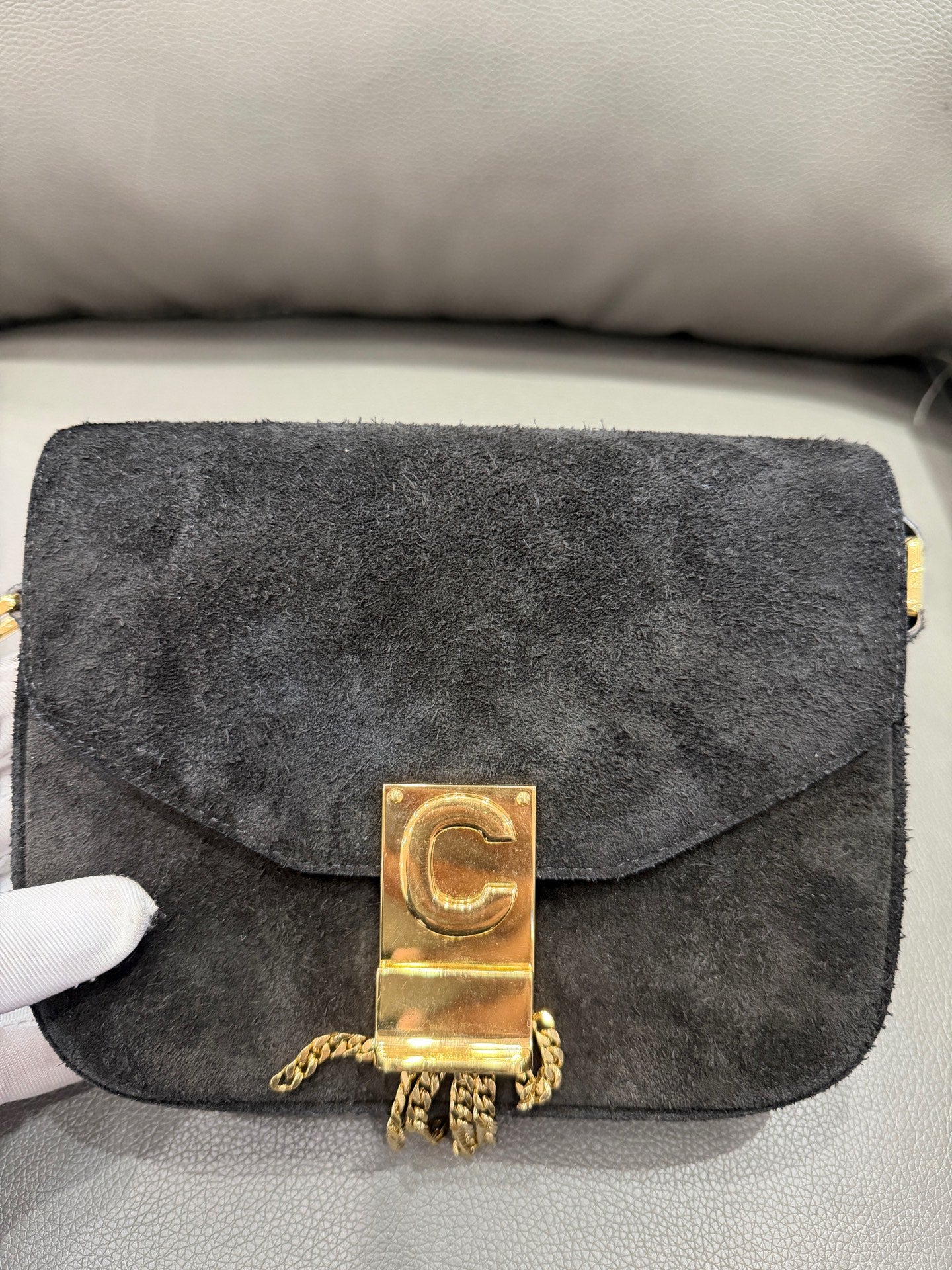 Celine - C Charm Messenger Bag - Suede - Black - (Small)