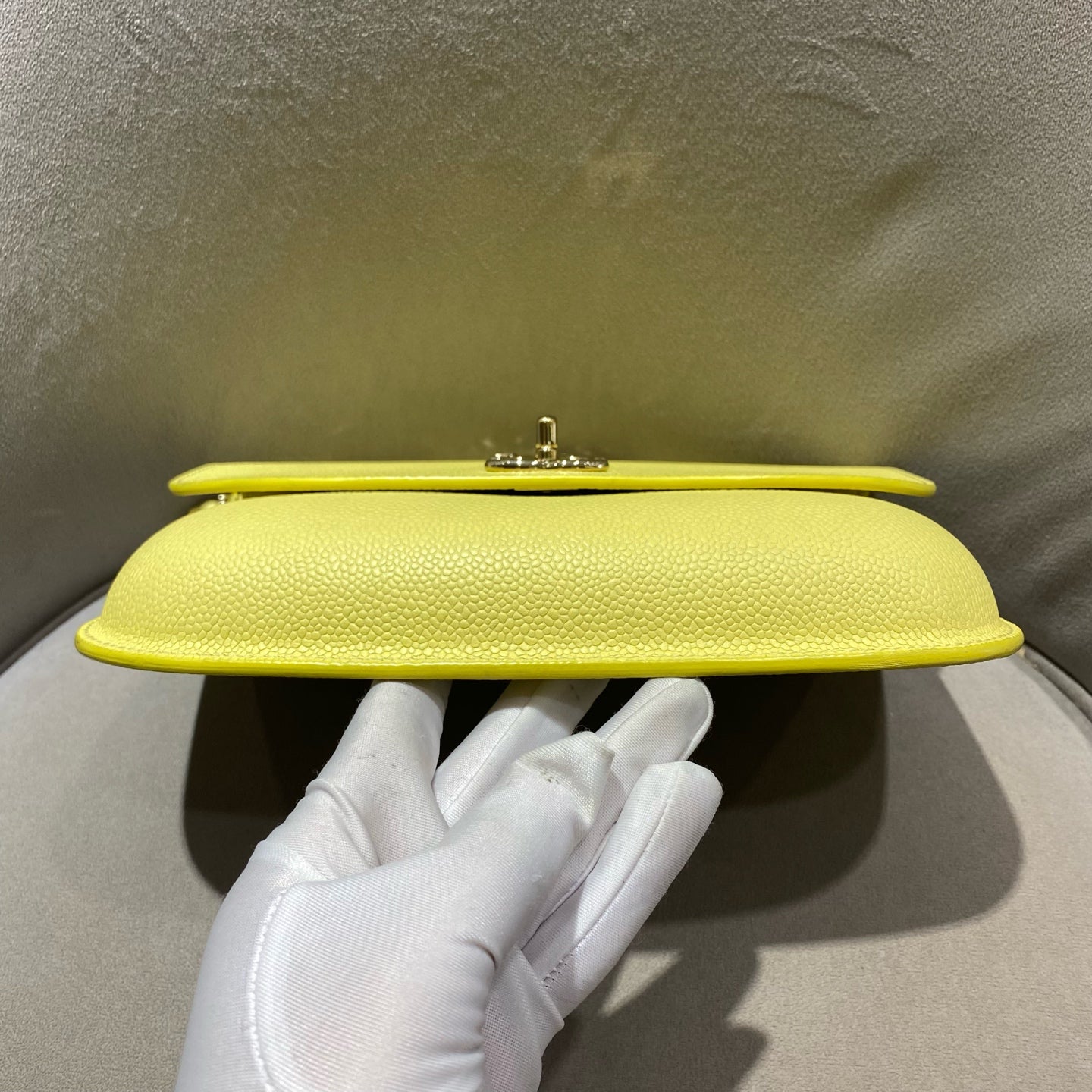 Chanel - Mini Chain Flap Bag - Grained calfskin leather - Yellow with Gold-Tone Hardware - (mini)