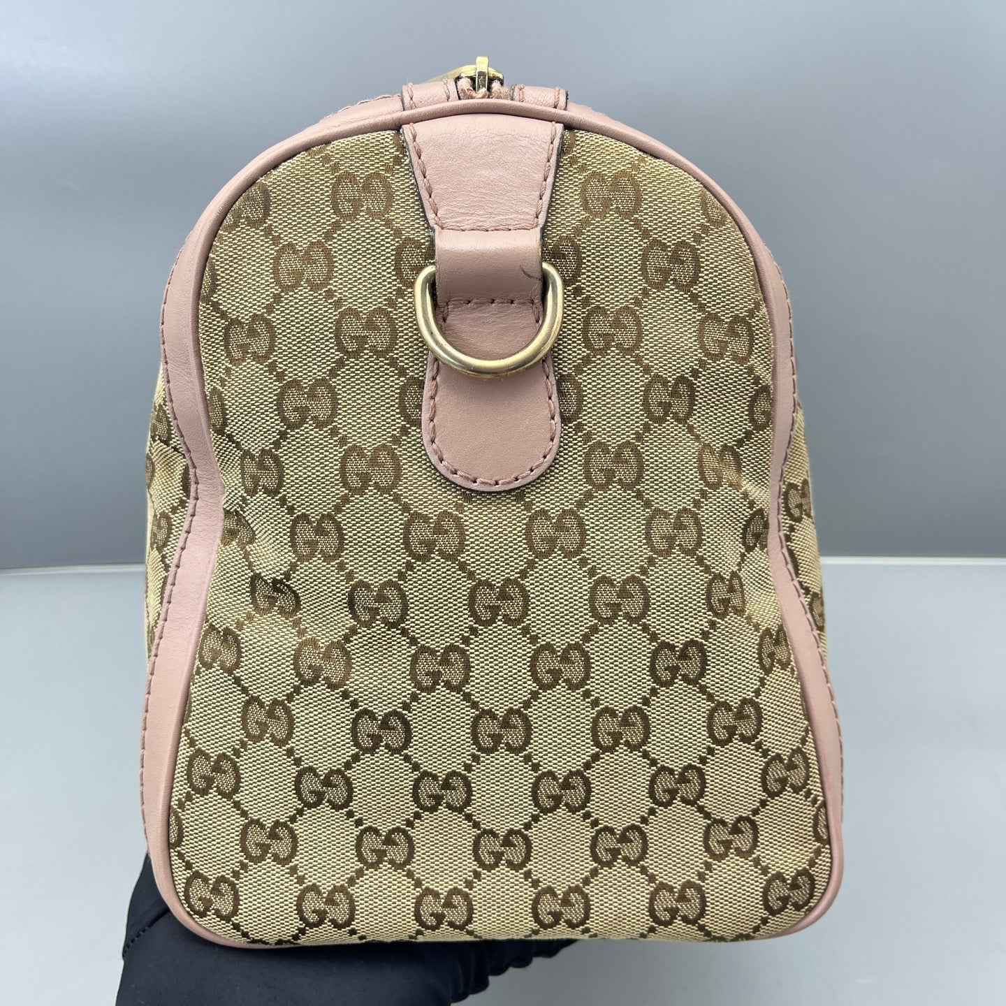 Gucci - Boston Bag - GG Monogram Canvas with Leather Trim - Beige and Pink with Brown Accents - (medium)