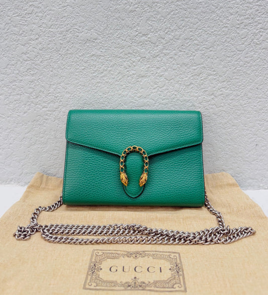 Gucci - Dionysus Wallet on Chain (WOC) - Grained leather - Green with Gold-tone and Silver-tone Hardware - (mini)