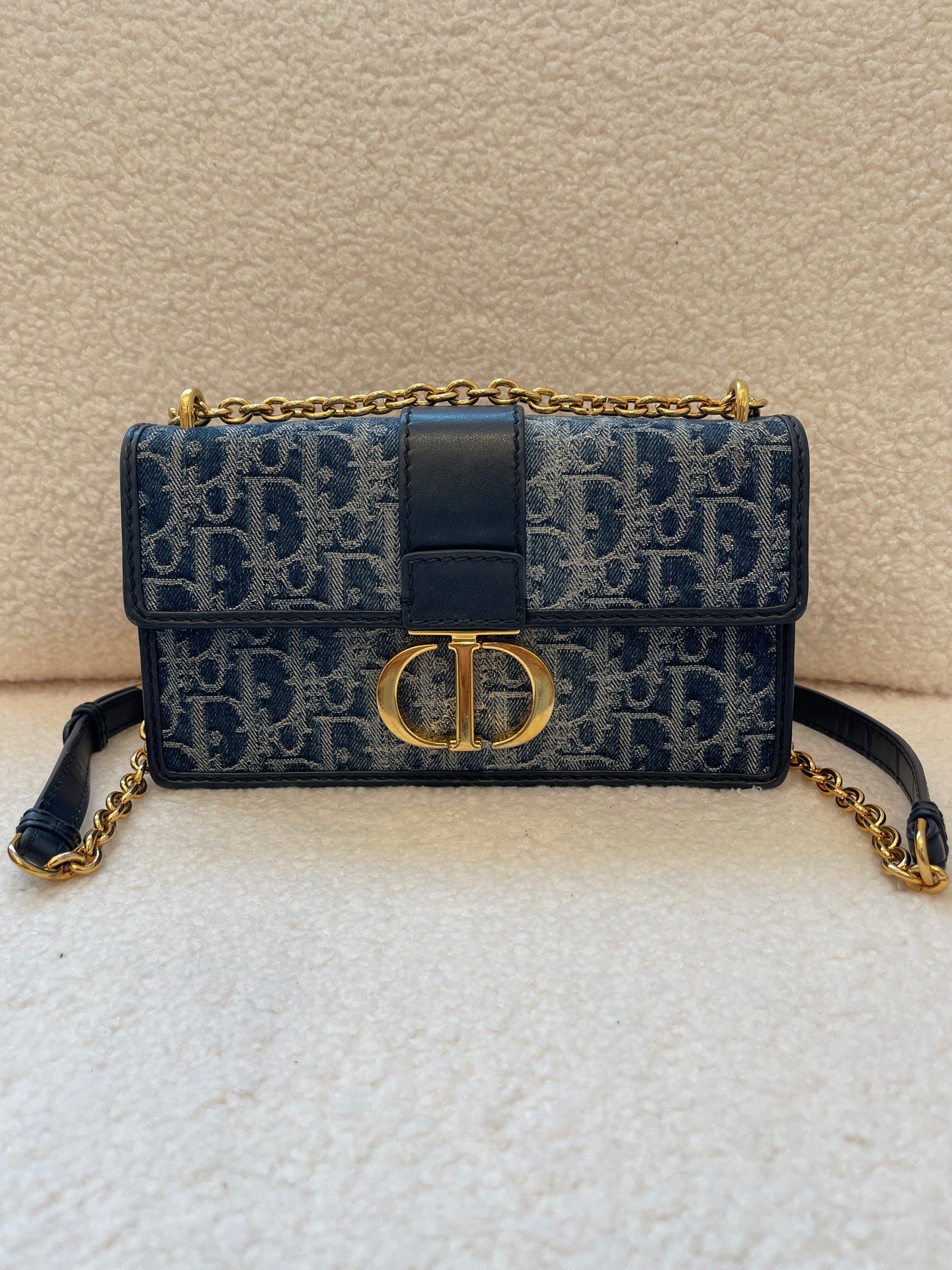 Dior - 30 Montaigne Small Denim - Denim with leather trim - Blue - (Small)