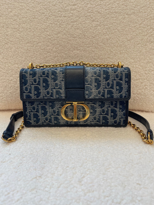 Dior - 30 Montaigne Small Denim - Denim with leather trim - Blue - (Small)