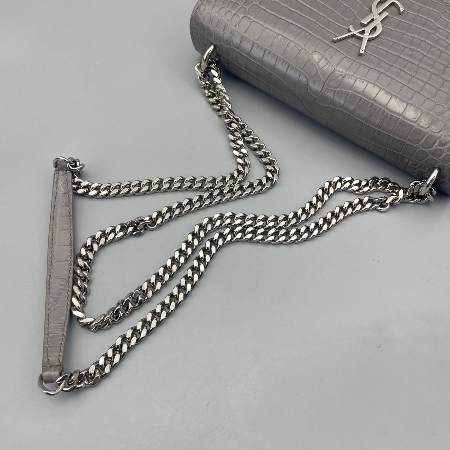 Saint Laurent - Sunset - Calfskin leather with crocodile embossing - Grey - (Medium)