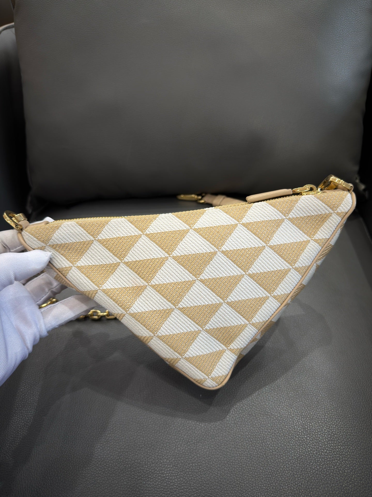 Prada - Triangle Bag - Cloth and Leather - Beige - (mini)