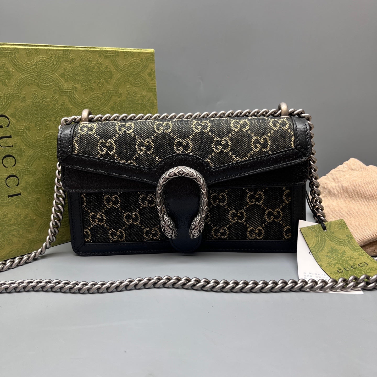 Gucci - Dionysus Shoulder Bag - Denim and Leather - Dark Blue with Gold Monogram - (Medium)