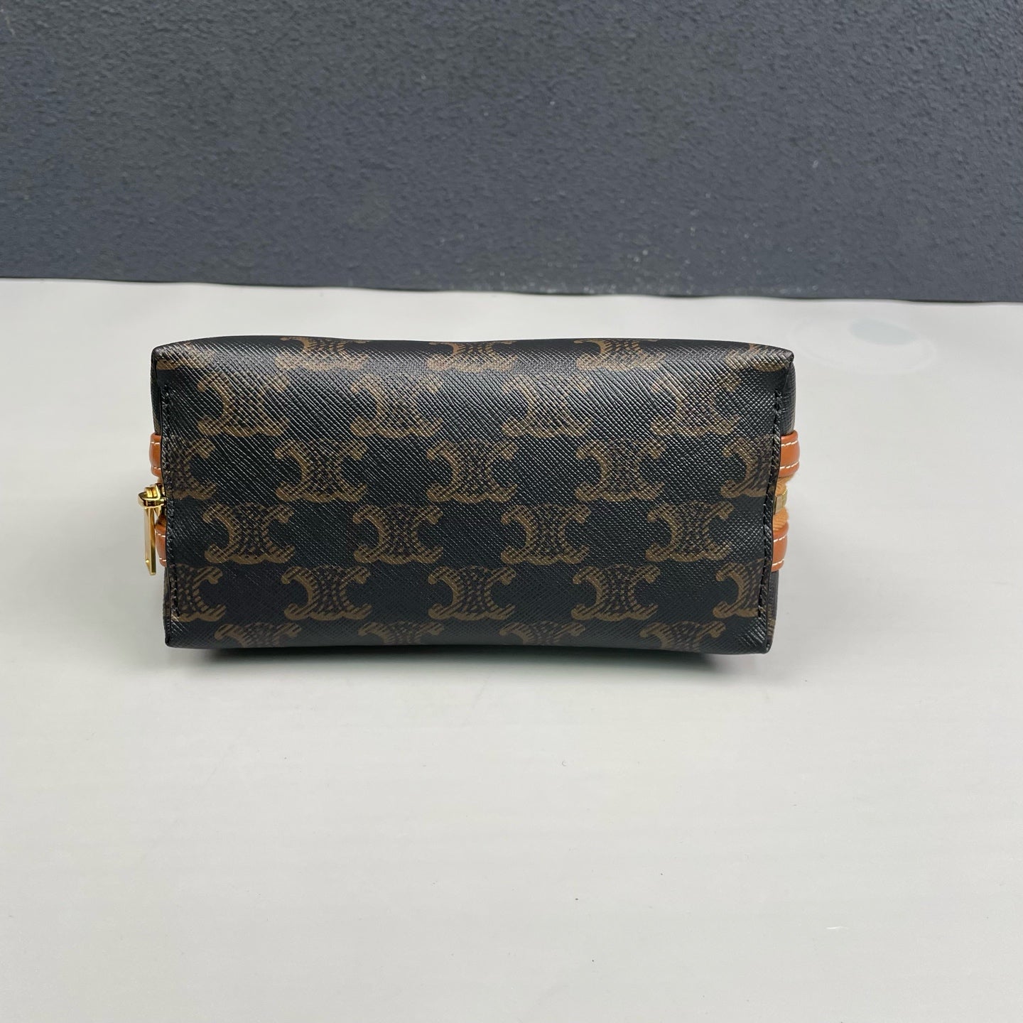 Celine - Triomphe Monogram Shell Chain Bag - Triomphe coated canvas with tan leather trim - Brown - (mini)