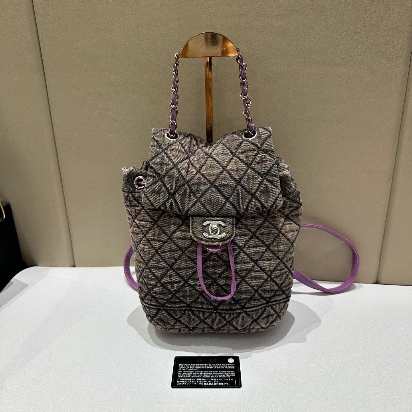 Chanel - Salzburg Washed Denim Drawstring Backpack - Denim with leather trim - Purple - (Small)