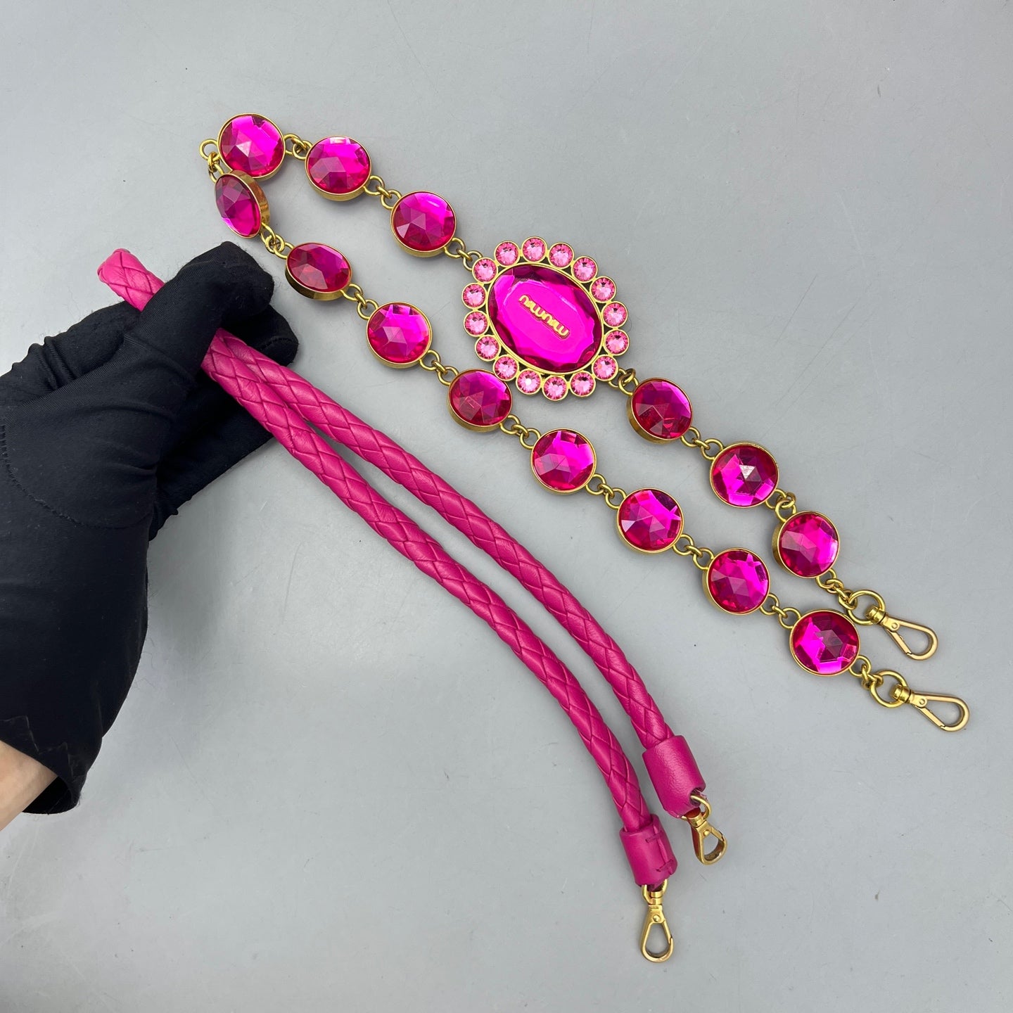 Miu Miu - Matelassé Jeweled Chain Flap Bag - Leather - Pink - (Medium)