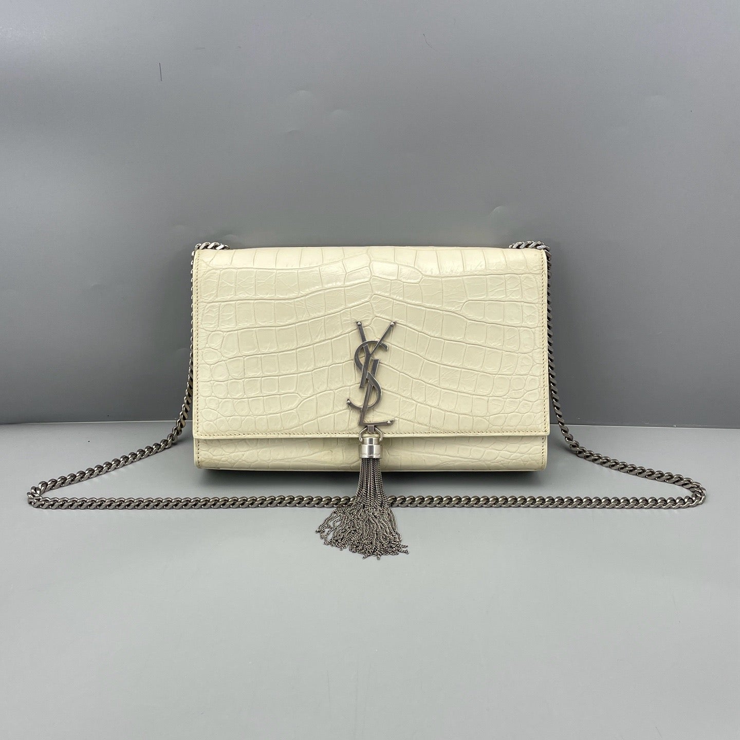 Saint Laurent - Kate Tassel Bag - Croc-embossed leather - White - (medium)