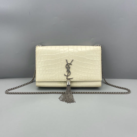 Saint Laurent - Kate Tassel Bag - Croc-embossed leather - White - (medium)