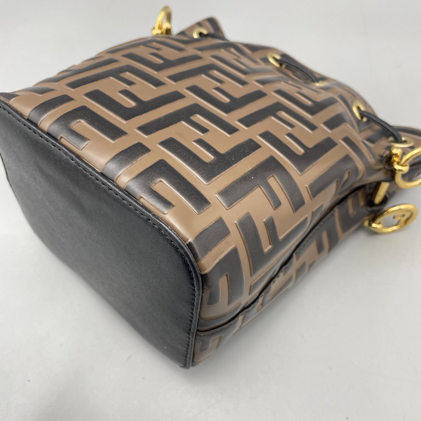 Fendi - Mon Tresor Mini Bucket Bag - Embossed leather - Brown and Black with Gold-Tone Hardware - (mini)