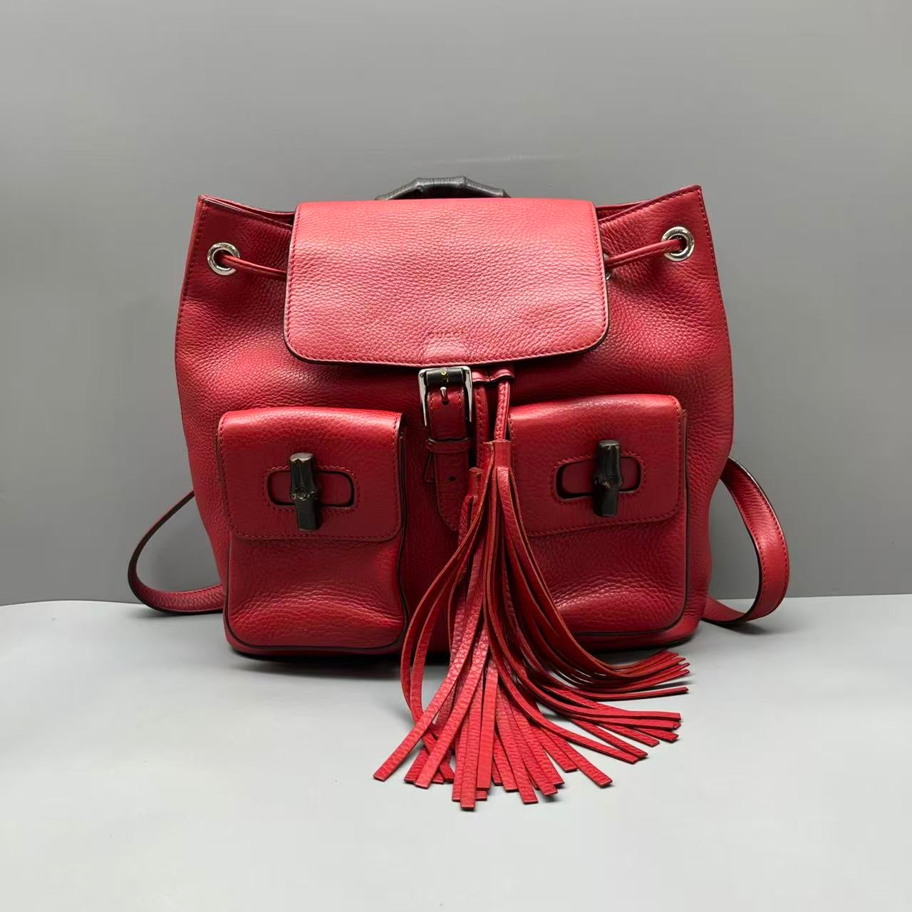 Gucci - Bamboo Backpack - Pebbled leather - Red - (medium)