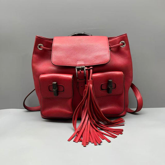 Gucci - Bamboo Backpack - Pebbled leather - Red - (medium)