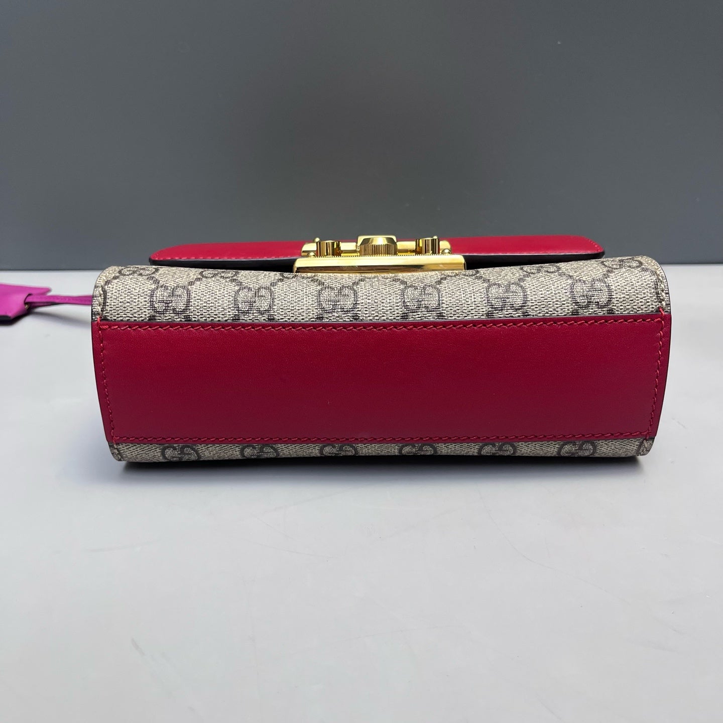 Gucci - Padlock Shoulder Bag - GG Supreme canvas with leather trim - Beige, Red, and Fuchsia - (small)
