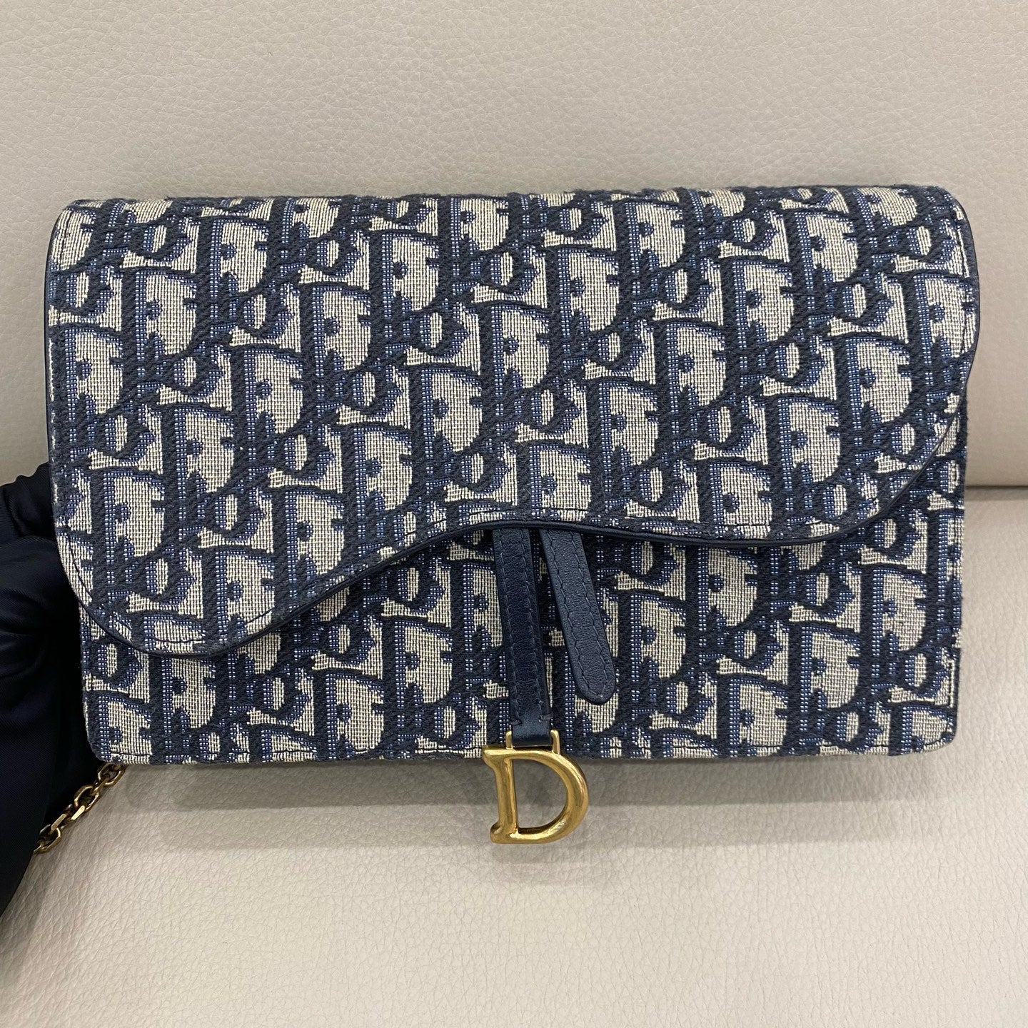 Dior - Saddle WOC (Wallet on Chain) - Oblique jacquard canvas - Blue - (small)