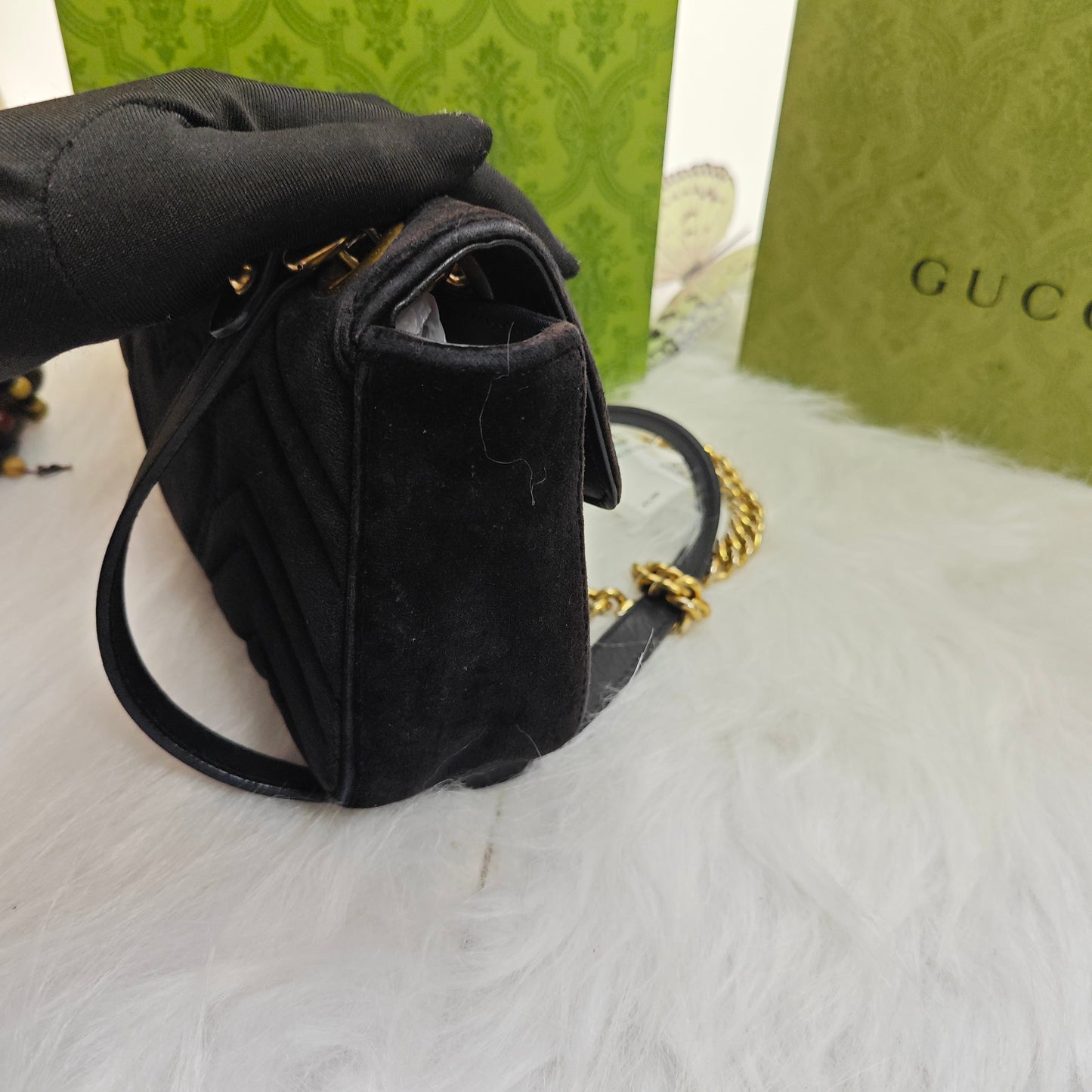 Gucci - GG Marmont Matelassé Mini Bag - Velvet with leather trim - Black - (mini)
