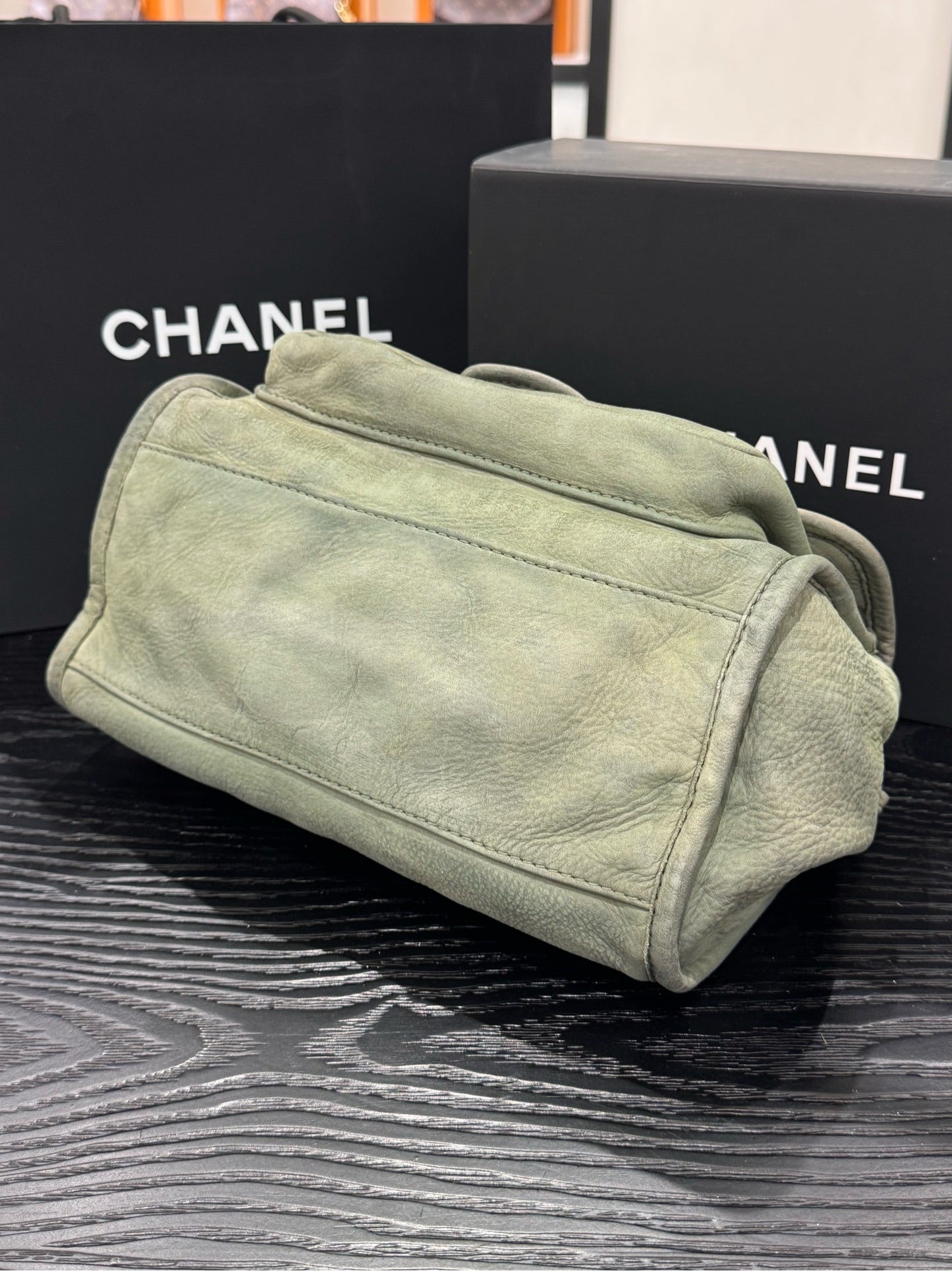 Chanel - Classic Flap Bag - Aged calfskin leather - Muted Sage Green with Silver-Tone Hardware - (small)