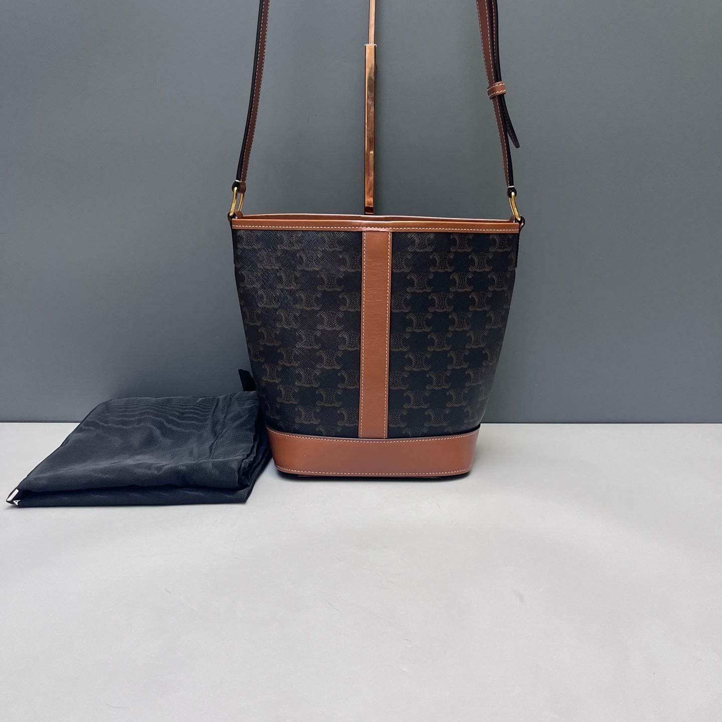 Celine - Triomphe Canvas Bucket Bag - Coated canvas, Leather - Brown - (small)