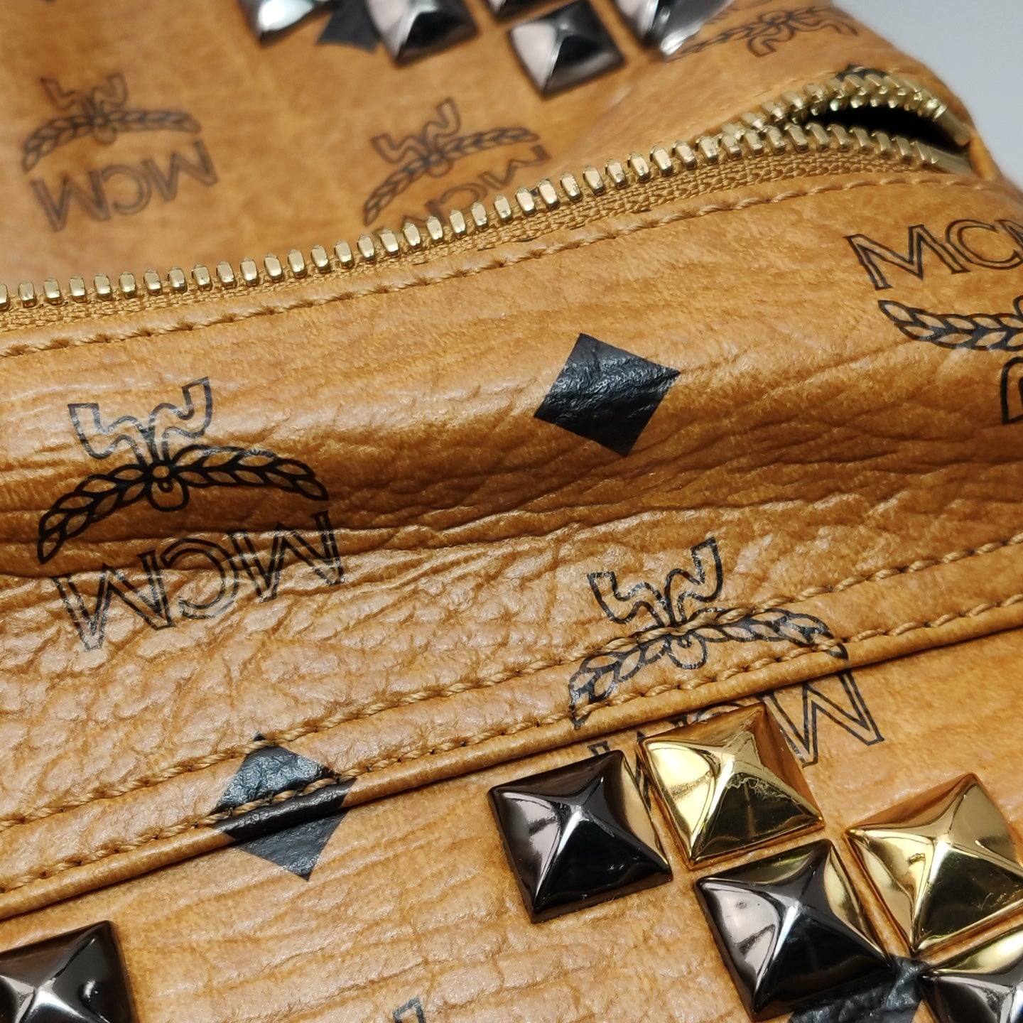 MCM - Stark Studded Mini Backpack - Visetos coated canvas with leather trim - Brown - (mini)